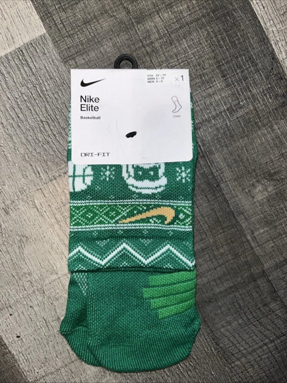 Nike Youth Elite Crew Socks Basketball Christmas/Holiday 1 Pair Green 5Y-7Y NEW